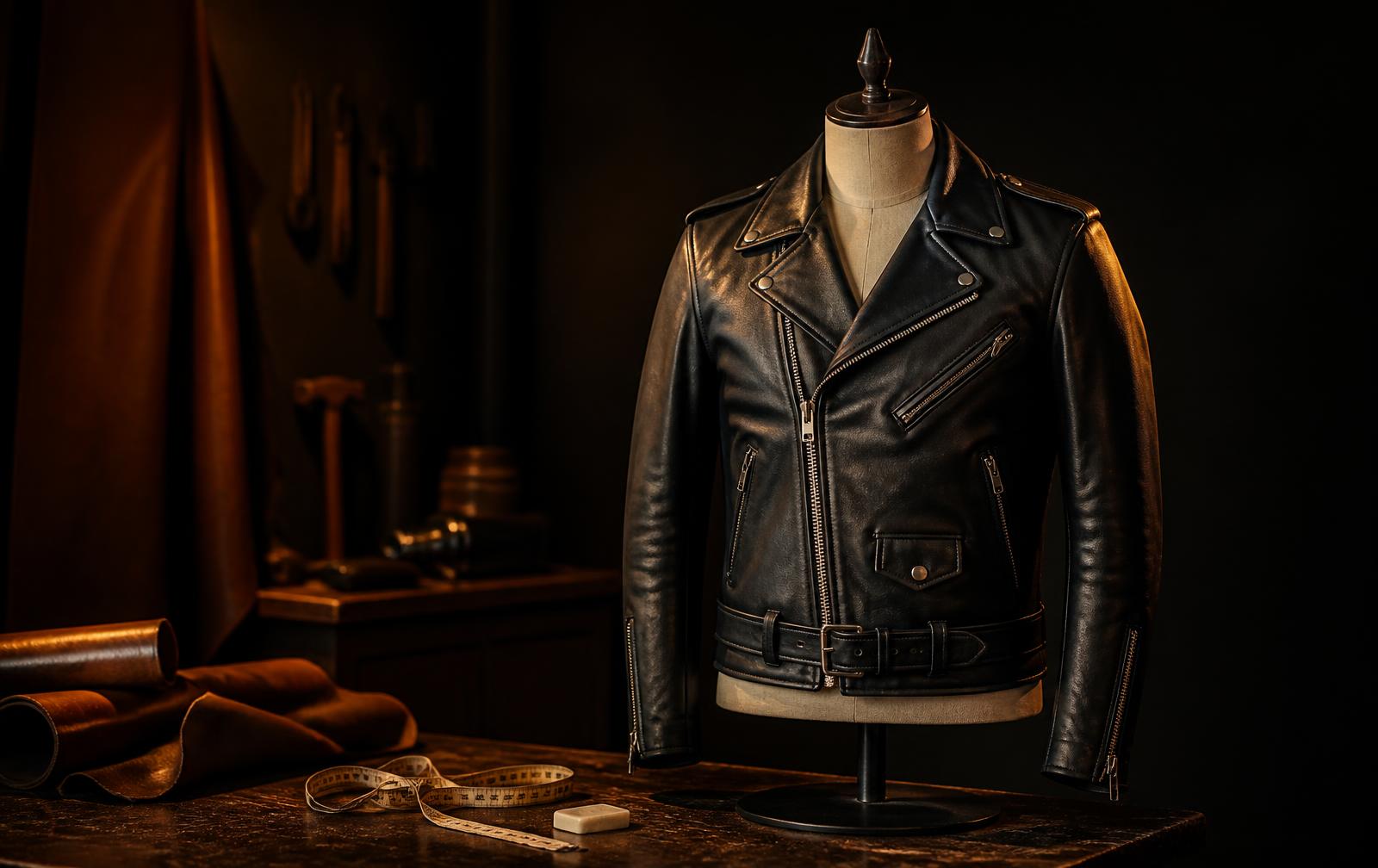 Bespoke leather jacket on a tailor's mannequin